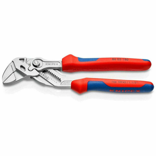 Knipex pliers wrench with smooth parallel jaws, comfort grips and chrome-plated head, side view