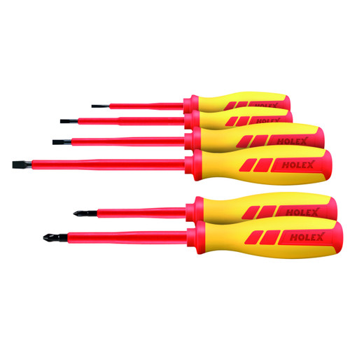 HOLEX Electrician's screwdriver set, 6 pieces for slot-head and Phillips, VDE fully insulated