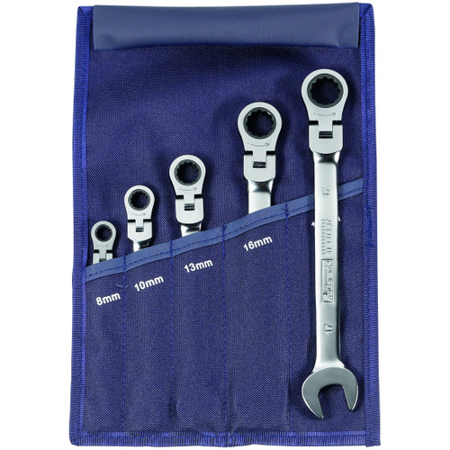 GARANT Open ended spanner / ratchet ring spanner set, in a tool wallet with swivel head