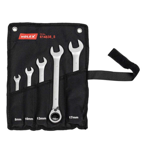 HOLEX Open ended spanner/ratchet ring spanner set, in a wallet reversible 15° offset