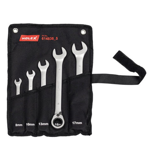 HOLEX Open ended spanner/ratchet ring spanner set, in a wallet reversible 15° offset