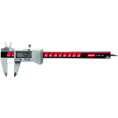 HOLEX digital caliper with large high-contrast display showing inch and metric readout, angled view