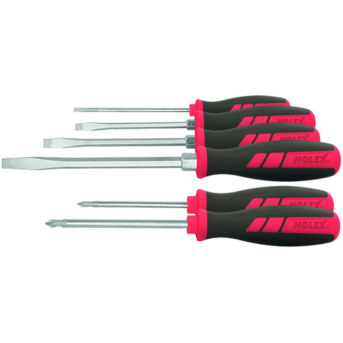 HOLEX Screwdriver set, 6 pieces for slot-head and Pozidriv