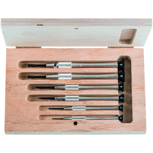 HOLEX Watchmaker's screwdriver set, 6 pieces with aluminium handle in a wooden case