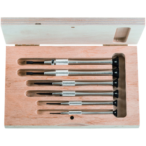 HOLEX Watchmaker's screwdriver set, 6 pieces with aluminium handle in a wooden case