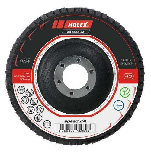 4062406159627 Holex High Abrasive Performance Flap Disc 60 Grit 125 mm Box of 10 - Price Per Unit Holex 565295 60
