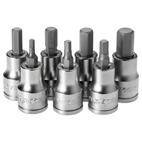 HOLEX Set of hexagon bit sockets, 3/8 inch square drive, 7 pieces