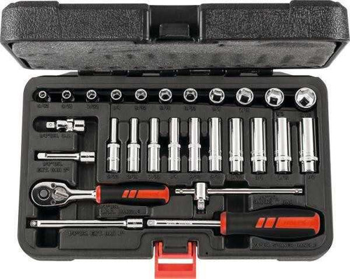 4045197955968 Holex Socket Set 1/4 inch Square Drive 27 Pieces Carrying Case Plastic Inlays Holex 630045 27