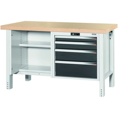 GARANT GridLine Workbench, left side open, right side 4 drawers, Beech marine ply worktop, 20x20G