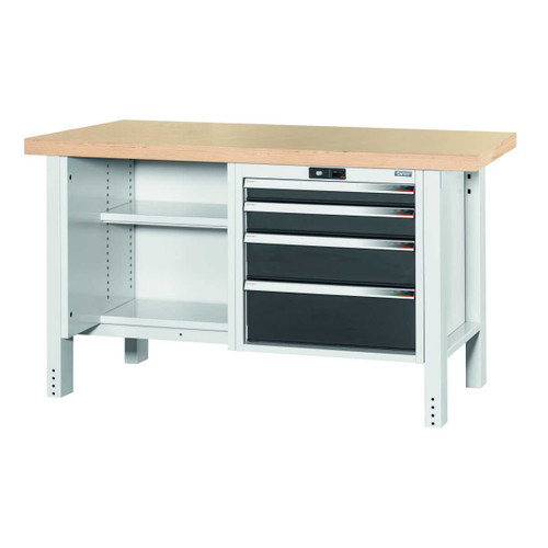 GARANT GridLine Workbench, left side open, right side 4 drawers, Beech marine ply worktop, 20x20G