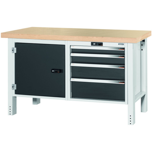 GARANT GridLine Workbench, left side cupboard, right side 4 drawers, Beech marine ply worktop, 20x20G