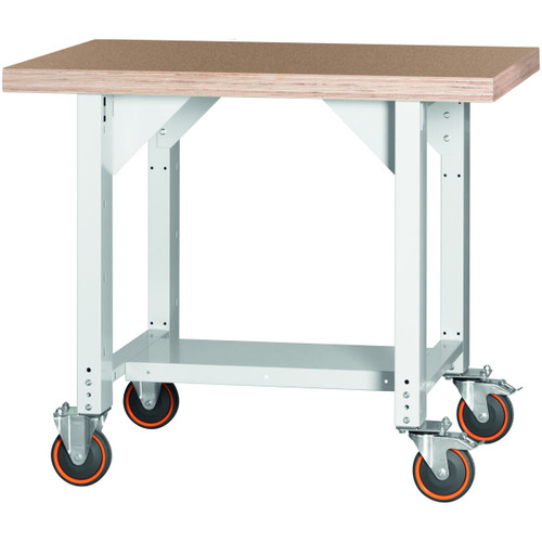 GARANT GridLine Vario workbench, mobile, height 850 mm, Beech marine ply worktop, 20x20G