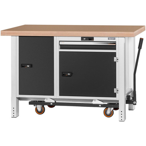 GARANT GridLine Workbench with undercarriage, with height adjuster and vice, with beech marine ply worktop, 20x20G