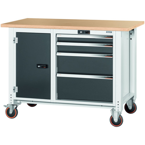 GARANT GridLine Workbench, mobile, left side cupboard, right side 4 drawers, Beech marine ply worktop, 20x20G