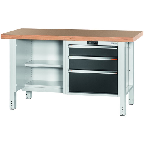 GARANT GridLine Workbench, left side open, right side 3 drawers, Beech marine ply worktop, 20x20G