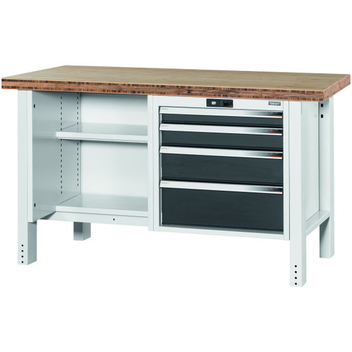 GARANT GridLine Workbench, left side open, right side 4 drawers, Bamboo worktop, 20x20G