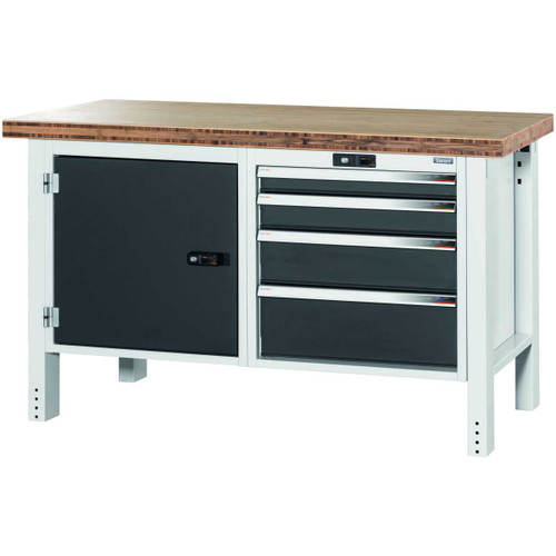 GARANT GridLine Workbench, left side cupboard, right side 4 drawers, Bamboo worktop, 20x20G