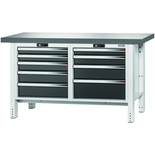 GARANT GridLine Workbench, 9 drawers, Eluplan worktop, dark, 20x20G