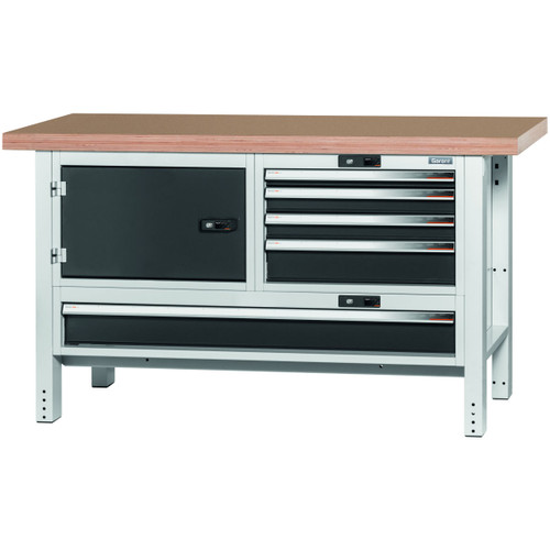 GARANT GridLine Workbench, left side cupboard, right side 4 drawers, wide drawer, Beech marine ply worktop, 20x20G