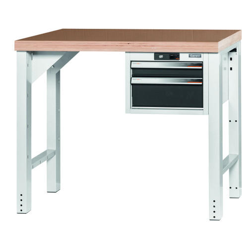 GARANT GridLine Vario workbench with drawer casing 16G, height 850 mm, Beech marine ply worktop, 12x20G