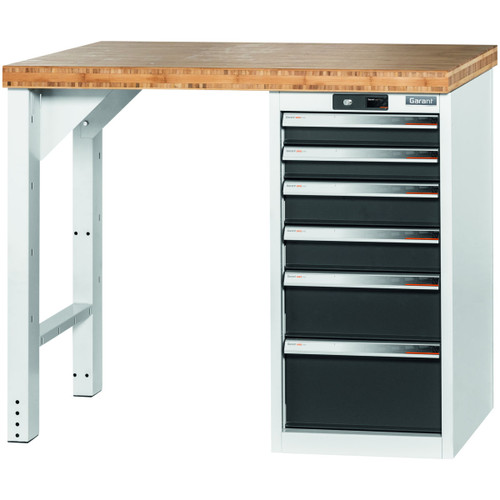 GARANT GridLine Vario workbench with drawer casing 16G, height 850 mm, Bamboo worktop, 12x20G