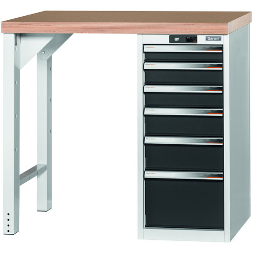 GARANT GridLine Vario workbench with drawer casing 16G, height 950 mm, Beech marine ply worktop, 12x20G
