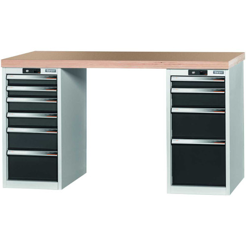 GARANT GridLine Vario workbench with 2 drawer casings 16G, height 850 mm, Beech marine ply worktop, 12x20G