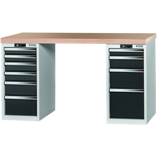GARANT GridLine Vario workbench with 2 drawer casings 16G, height 850 mm, Beech marine ply worktop, 12x20G
