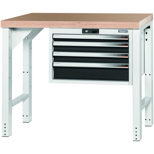 GARANT GridLine Vario workbench with drawer casing 24G, height 850 mm, Beech marine ply worktop, 20x20G