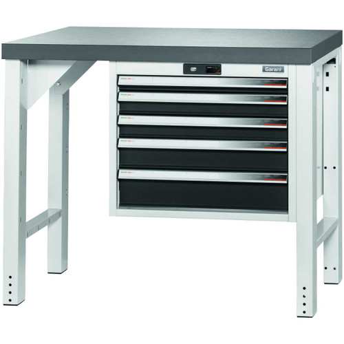 GARANT GridLine Vario workbench with drawer casing 24G, height 850 mm, Eluplan worktop, dark, 20x20G