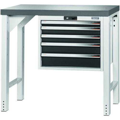 GARANT GridLine Vario workbench with drawer casing 24G, height 950 mm, Eluplan worktop, dark, 20x20G