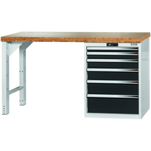GARANT GridLine Vario workbench with drawer casing 24G, height 850 mm, Bamboo worktop, 20x20G