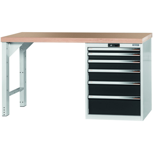 GARANT GridLine Vario workbench with drawer casing 24G, height 850 mm, Beech marine ply worktop, 20x20G