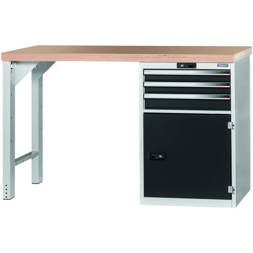 GARANT GridLine Vario workbench with drawer casing 24G, cupboard, height 950 mm, Beech marine ply worktop, 20x20G