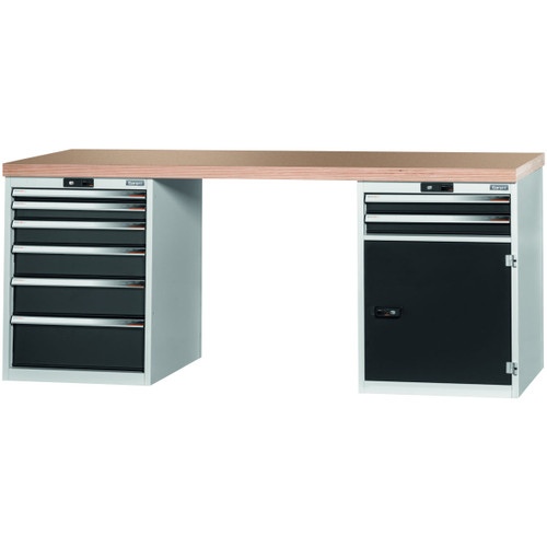 GARANT GridLine Vario workbench with 2 drawer casings 24G, height 850 mm, Beech marine ply worktop, 20x20G