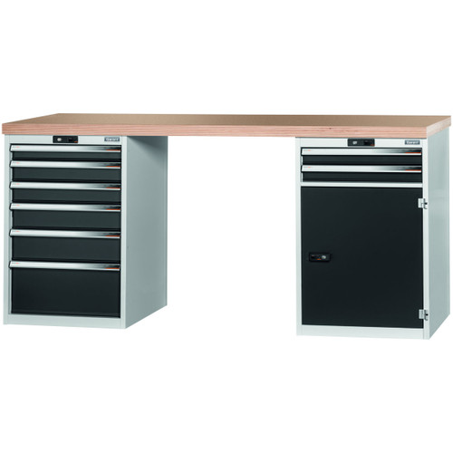 GARANT GridLine Vario workbench with 2 drawer casings 24G, height 950 mm, Beech marine ply worktop, 20x20G