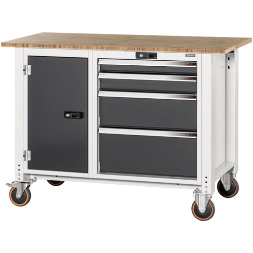 GARANT GridLine Workbench, mobile, left side cupboard, right side 4 drawers, Bamboo worktop, 20x20G