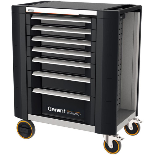 GARANT GridLine ToolCar rolling tool cart with GridLine mat top and side cupboard, front view