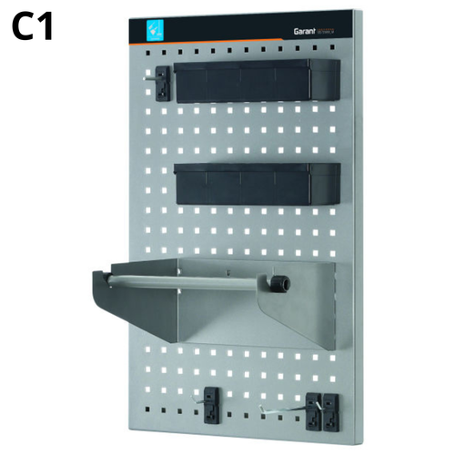 GARANT easyFix board hooks and holders set in use with paper towel roll and broom