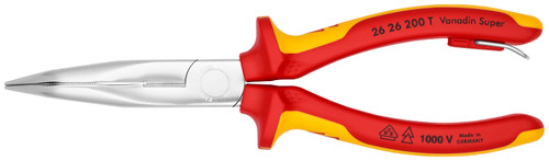 KNIPEX 8" Long Nose 40° Angled Pliers with Cutter-1000V Insulated-Tethered Attachment