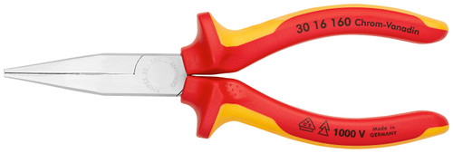 KNIPEX 6 1/4" Long Nose Pliers-Flat Tips-1000V Insulated