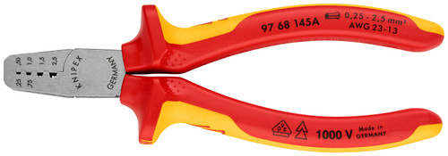 KNIPEX 5 3/4" Crimping Pliers for Wire Ferrules-1000V Insulated