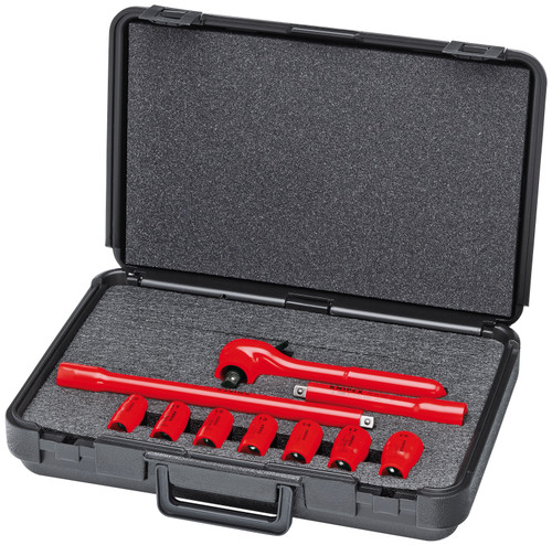 KNIPEX 10 Pc Socket Set, 3/8" Drive, Metric-1000V Insulated