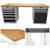 Workbench with 2 drawer casings 24G, 1 cupboard, height 850 mm, Bamboo worktop, 20×20G, Worktop length: 2000mm specs