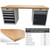 Workbench with 2 drawer casings 24G, 1 cupboard, height 850 mm, Beech Marine Ply worktop, 20×20G, Worktop length: 2000mm specs
