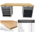 Workbench with 2 drawer casings 24G, 1 cupboard, height 850 mm, Beech Wood Strips worktop, 20×20G, Worktop length: 2000mm specs