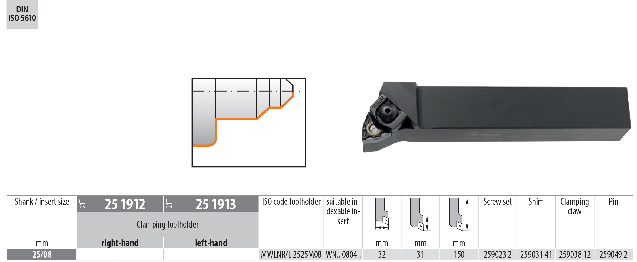 Garant MWLN 95° German Clamping Toolholder for Indexable Inserts right hand left hand metric