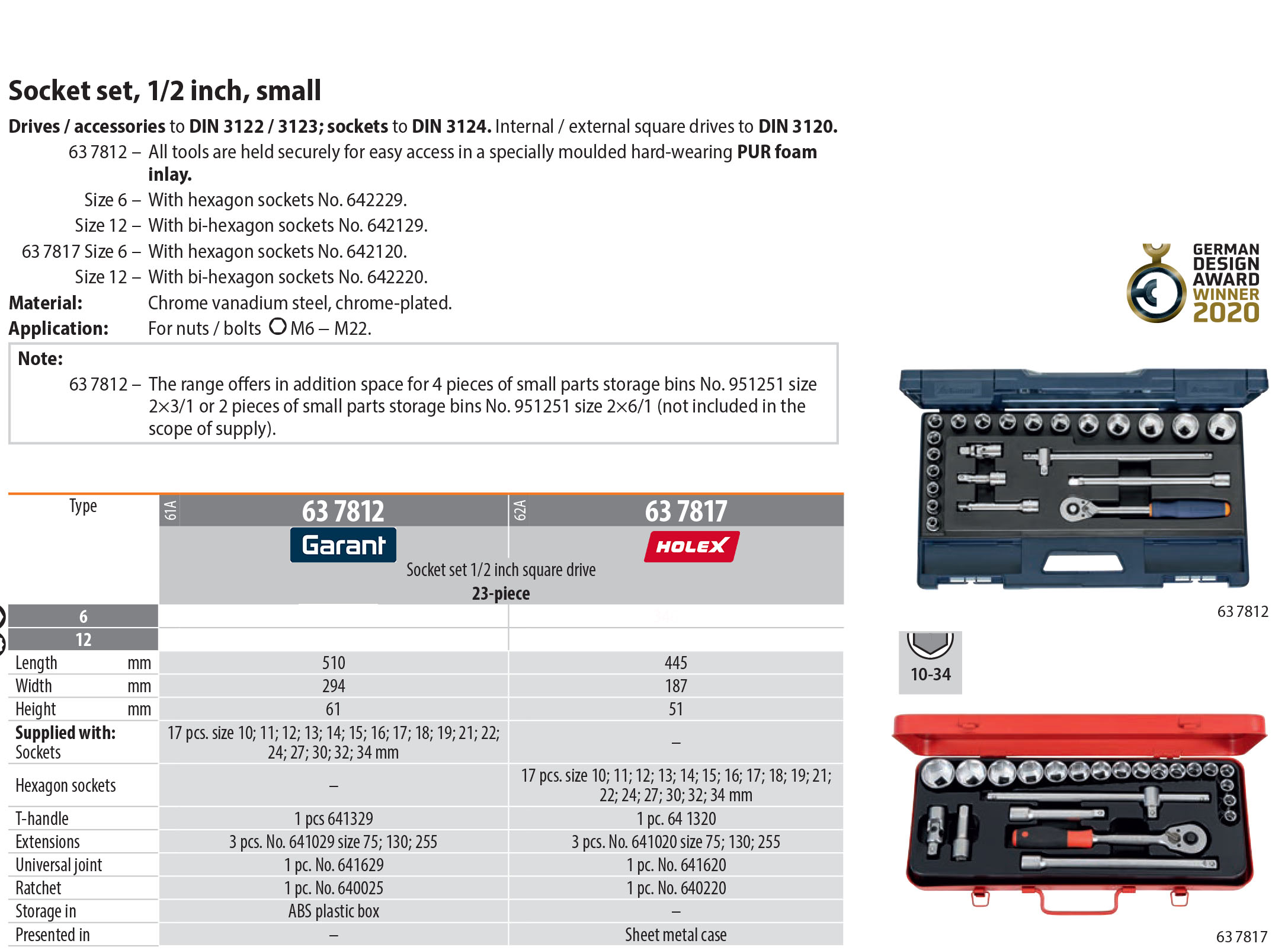 Garant 1/2 inch Square Drive 23 piece German Socket Set in an ABS Case German Hexagon Sockets