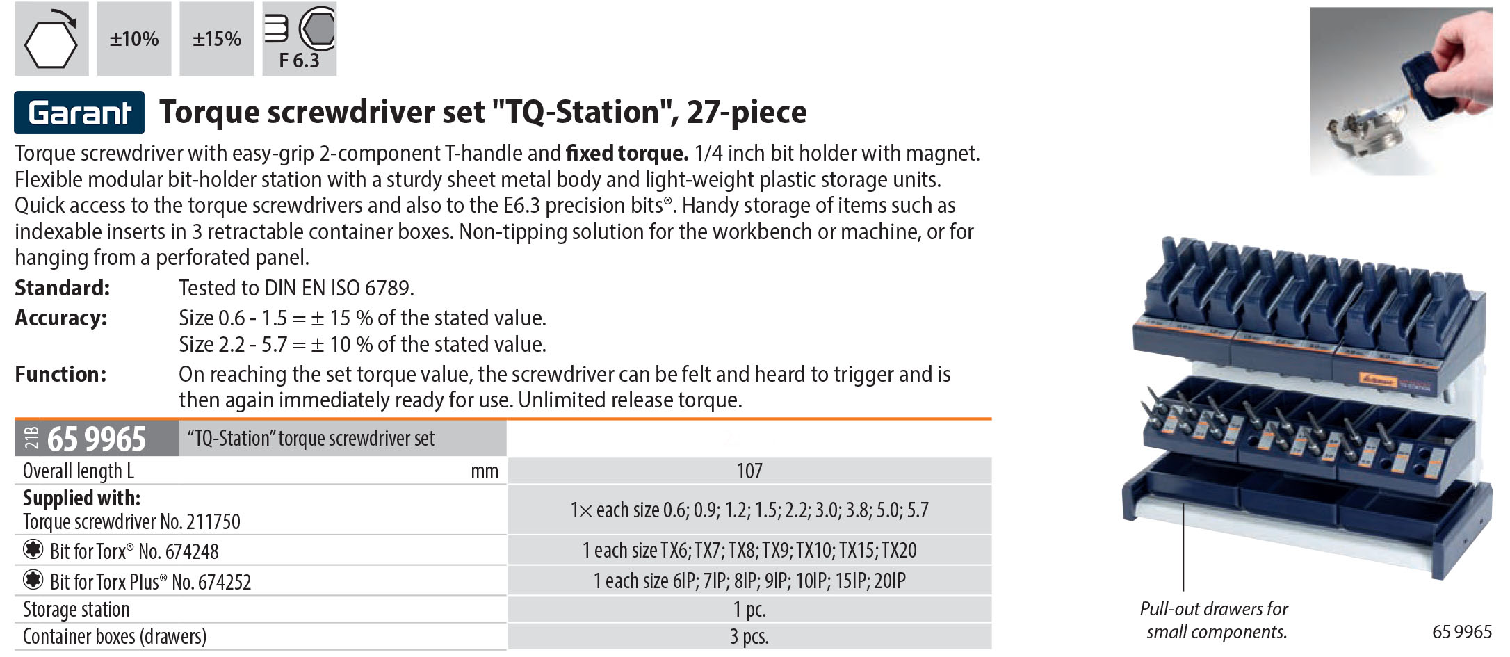 Garant German T-Handle Torque German Screwdriver TQ-Station 27 Piece Set Automatic T Handle Torque Screwdrivers