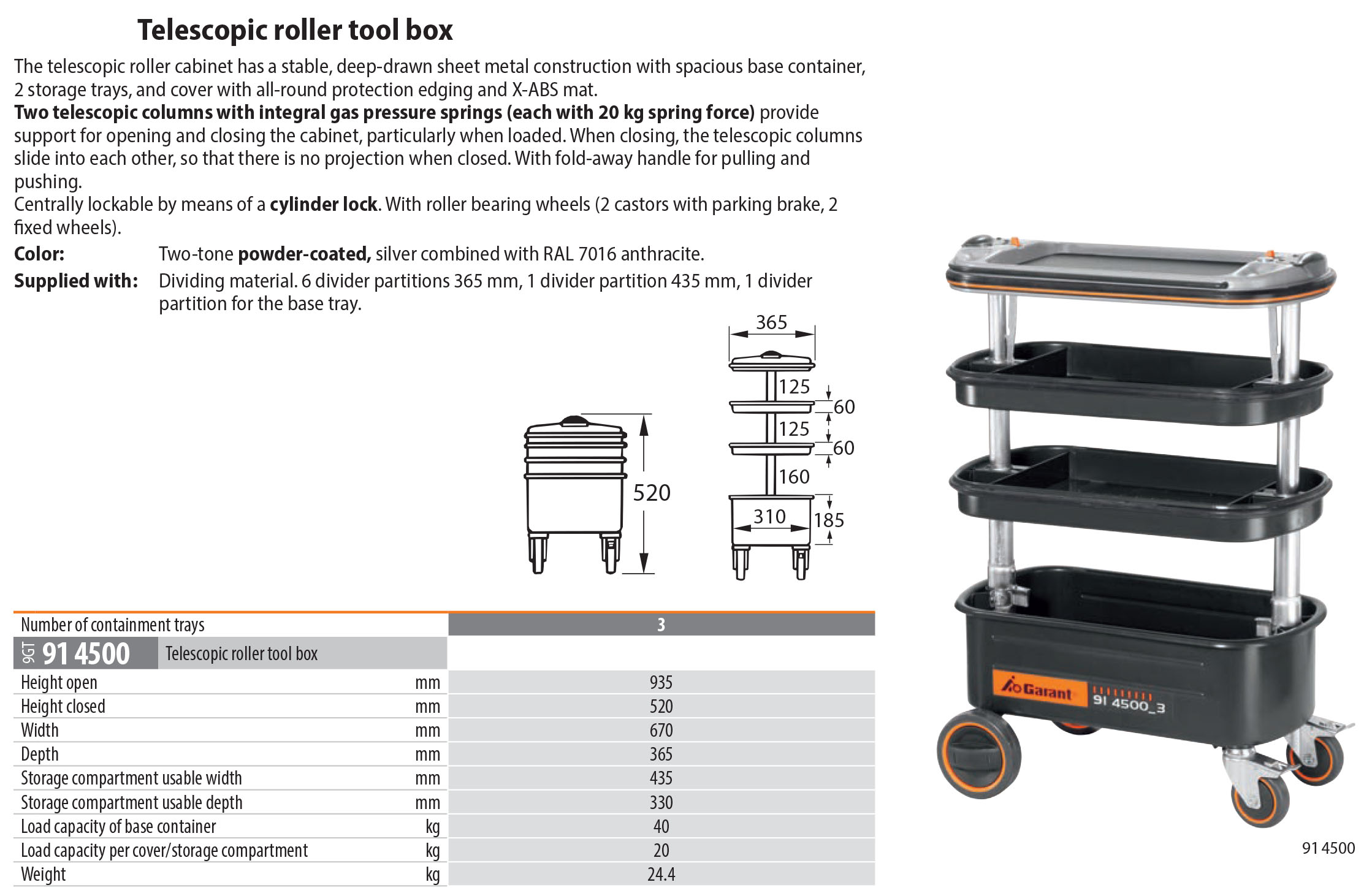 Garant Telescopic Roller Tool Box, Roller Tool Cart, Wheeled Telescoping German tool box, Wheeled German Telescopic Tool Cart